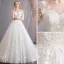 Élégant Ivoire Robe De Mariée 2019 Princesse Encolure Dégagée Appliques En Dentelle Fleur Perle 3/4 Manches Dos Nu Cathedral Train