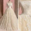 Élégant Champagne Robe De Mariée 2019 Robe Boule De l'épaule En Dentelle Fleur Manches Longues Dos Nu Cathedral Train