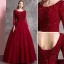 Chic / Beautiful Burgundy Prom Dresses 2019 A-Line / Princess Scoop Neck Beading Crystal Sequins Long Sleeve Backless Floor-Length / Long Formal Dresses