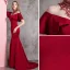 Chic / Beautiful Burgundy Evening Dresses  2019 Trumpet / Mermaid High Neck Beading Crystal Short Sleeve Sweep Train Formal Dresses