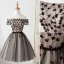 Charming Black Party Dresses 2019 A-Line / Princess Off-The-Shoulder Beading Crystal Appliques Bow Short Sleeve Backless Short Formal Dresses