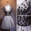 Chic / Beautiful Black Homecoming Graduation Dresses 2019 A-Line / Princess V-Neck Beading Crystal Appliques Short Sleeve Backless Bow Short Formal Dresses