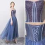Chic / Beautiful Ocean Blue Evening Dresses  2019 A-Line / Princess Strapless Sleeveless Sequins Backless Floor-Length / Long Formal Dresses