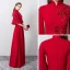 Chic / Beautiful Burgundy Evening Dresses  2019 A-Line / Princess High Neck Beading Lace Flower Appliques Bell sleeves Floor-Length / Long Formal Dresses