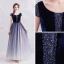 Élégant Bleu Marine Robe De Soirée 2019 Princesse Encolure Dégagée Daim Noeud Cristal Faux Diamant Manches Courtes Dos Nu Longue Robe De Ceremonie