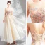 Elegant Champagne Prom Dresses 2019 A-Line / Princess Scoop Neck Embroidered 3/4 Sleeve Backless Floor-Length / Long Formal Dresses