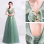 Elegant Sage Green Prom Dresses 2019 A-Line / Princess Ruffle V-Neck Lace Flower Appliques Sleeveless Backless Floor-Length / Long Formal Dresses