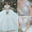 Luxury / Gorgeous White Wedding Dresses Ball Gown 2021 Scoop Neck Beading Pearl Short Sleeve Backless Royal Train Wedding