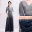 Scintillantes Bleu Marine Dégradé De Couleur Robe De Soirée 2019 Princesse V-Cou Paillettes Noeud 1/2 Manches Dos Nu Longue Robe De Ceremonie