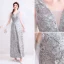 Chic / Belle Gris Robe De Soirée 2019 Princesse V-Cou Perlage Cristal En Dentelle Fleur Sans Manches Dos Nu Longue Robe De Ceremonie