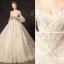 Élégant Champagne Robe De Mariée 2019 Robe Boule V-Cou En Dentelle Fleur Manches de cloche Dos Nu Cathedral Train