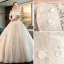 Élégant Ivoire Robe De Mariée 2019 Robe Boule Appliques En Dentelle Fleur De l'épaule Manches Courtes Dos Nu Royal Train