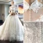 Chinese style Ivory Wedding Dresses 2019 A-Line / Princess High Neck Appliques Lace Flower Pearl 1/2 Sleeves Backless Cathedral Train