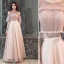 Elegant Pearl Pink Evening Dresses  2019 A-Line / Princess Scoop Neck Ruffle Sash Short Sleeve Backless Floor-Length / Long Formal Dresses
