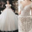 Charming Fashion Champagne Beading Sequins Wedding Dresses 2021 Ball Gown Scoop Neck Appliques Short Sleeve Backless Royal Train Wedding