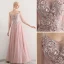 Elegant Blushing Pink Prom Dresses 2019 A-Line / Princess Spaghetti Straps Appliques Lace Flower Beading 3/4 Sleeve Backless Floor-Length / Long Formal Dresses