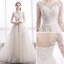 Elegant Ivory Wedding Dresses 2019 A-Line / Princess Scoop Neck Sequins Lace Flower 1/2 Sleeves Backless Sweep Train