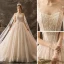 Luxury / Gorgeous Champagne Wedding Dresses 2019 A-Line / Princess Scoop Neck Beading Crystal Lace Flower Sequins Sleeveless Backless Watteau Train Royal Train