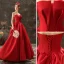 Audrey Hepburn-Stil Einfarbig Rot Ballkleider 2019 A Linie Bandeau Ärmellos Rückenfreies Hof-Schleppe Festliche Kleider