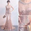 Sparkly Pearl Pink Evening Dresses  2019 Trumpet / Mermaid Scoop Neck Sleeveless Sequins Crystal Rhinestone Sweep Train Formal Dresses