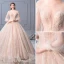 Luxe Champagne Robe De Mariée 2019 Robe Boule Encolure Dégagée Paillettes En Dentelle Fleur 3/4 Manches Dos Nu Royal Train