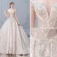 Luxe Champagne Robe De Mariée 2019 Robe Boule De l'épaule Perlage Paillettes En Dentelle Fleur Manches Courtes Dos Nu Royal Train