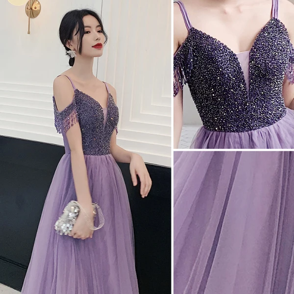 Sexy Noire Robe De Soirée 2018 Princesse Perlage Faux Diamant Encolure Dégagée Sans Manches Courte Robe De Ceremonie