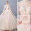 Elegante Champagner Brautkleider / Hochzeitskleider 2019 Ballkleid Stehkragen Perlenstickerei Pailletten Spitze Blumen Lange Ärmel Rückenfreies Lange