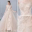 Chic / Belle Champagne Robe De Mariée 2019 Princesse Encolure Dégagée Perlage En Dentelle Fleur 1/2 Manches Cathedral Train