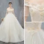 Elegant Champagne Wedding Dresses 2019 Ball Gown Off-The-Shoulder Appliques Lace Flower Short Sleeve Backless Chapel Train