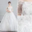 Elegant Ivory Pregnant Wedding Dresses 2019 Empire Off-The-Shoulder Sequins Appliques Lace Flower Short Sleeve Chapel Train