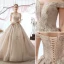Elegant Champagne Wedding Dresses 2019 Ball Gown Off-The-Shoulder Beading Lace Flower Sequins Short Sleeve Backless Cathedral Train