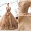 Luxe Champagne Robe De Mariée 2019 Princesse De l'épaule Perlage Paillettes En Dentelle Fleur Manches Courtes Dos Nu Royal Train