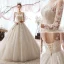 Luxury / Gorgeous Champagne Wedding Dresses 2019 A-Line / Princess Scoop Neck Sequins Lace Flower 3/4 Sleeve Backless Cathedral Train