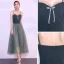 Chic / Belle Bleu D'encre Robe De Soirée 2019 Princesse Bretelles Spaghetti Noeud Sans Manches Dos Nu Thé Longueur Robe De Ceremonie
