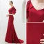 Chic / Belle Couleur Unie Bordeaux Robe De Soirée Trompette / Sirène 2019 V-Cou Dos Nu Perlage Cristal 1/2 Manches Train De Balayage Robe De Ceremonie