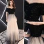 Élégant Noire Robe De Soirée 2019 Princesse De l'épaule Gland Paillettes Manches Courtes Dos Nu Longue Robe De Ceremonie