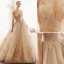 Charmant Champagne Robe De Mariée 2019 Princesse Amoureux Perlage En Dentelle Fleur Paillettes Sans Manches Dos Nu Cathedral Train
