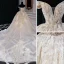 Luxe Champagne Robe De Mariée 2019 Robe Boule De l'épaule Perlage Perle Paillettes En Dentelle Fleur Manches Courtes Dos Nu Cathedral Train