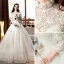 Elegant Ivory Wedding Dresses 2019 A-Line / Princess Scoop Neck Beading Pearl Sequins Lace Flower 3/4 Sleeve Cathedral Train