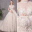 Chic / Beautiful Champagne Wedding Dresses 2019 A-Line / Princess High Neck Appliques Lace Flower Beading Pearl Sequins Cap Sleeves Backless Cathedral Train