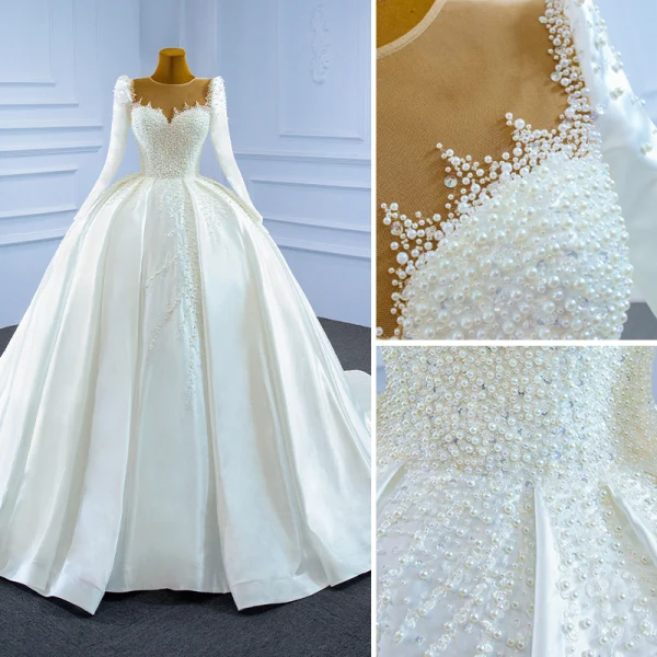 Chic / Belle Rose Bonbon Gonflée Robe De Bal 2018 Robe Boule En Dentelle Appliques Paillettes De l'épaule Dos Nu 1/2 Manches Longue Robe De Ceremonie