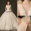 Charmant Champagner Brautkleider / Hochzeitskleider 2019 A Linie Durchsichtige Tiefer V-Ausschnitt Spitze Blumen Applikationen Ärmellos Rückenfreies Kathedrale Schleppe