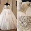 Elegant Champagne Wedding Dresses 2019 Ball Gown Off-The-Shoulder Beading Crystal Rhinestone Pearl Lace Flower Long Sleeve Backless Cathedral Train