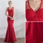Chic / Belle Bordeaux Robe De Soirée 2019 Trompette / Sirène V-Cou En Dentelle Perlage Perle Sans Manches Longue Robe De Ceremonie