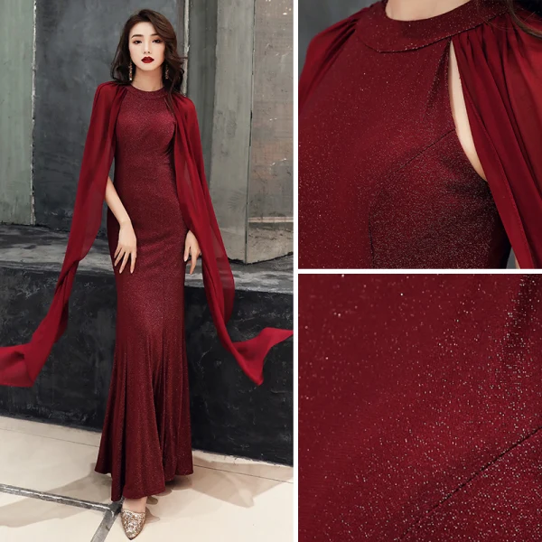 Chic / Beautiful Burgundy Evening Dresses 2019 Trumpet / Mermaid Scoop Neck Glitter Polyester Sleeveless Floor-Length / Long Formal Dresses