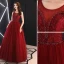 Chic / Beautiful Burgundy Prom Dresses 2019 A-Line / Princess Scoop Neck Beading Crystal Sequins Sleeveless Backless Floor-Length / Long Formal Dresses