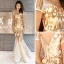 Charmant Doré Robe De Soirée 2019 Trompette / Sirène Encolure Dégagée Perlage Cristal Paillettes Manches Courtes Dos Nu Longue Robe De Ceremonie