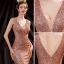 Scintillantes Sexy Or Rose Paillettes Robe De Soirée 2021 Trompette / Sirène V-Cou Sans Manches Dos Nu Longue Robe De Ceremonie