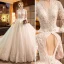 Luxe Ivoire Robe De Mariée 2019 Princesse V-Cou Perlage Paillettes En Dentelle Fleur Manches Longues Dos Nu Cathedral Train